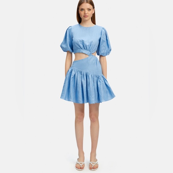 Bardot | Mimi Linen Mini Dress in Cornflower - Picture 5 of 7